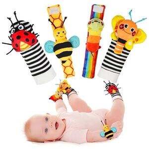 Baby Wrist and Ankle Rattle Set - Multi-Color Animal Plush Toys